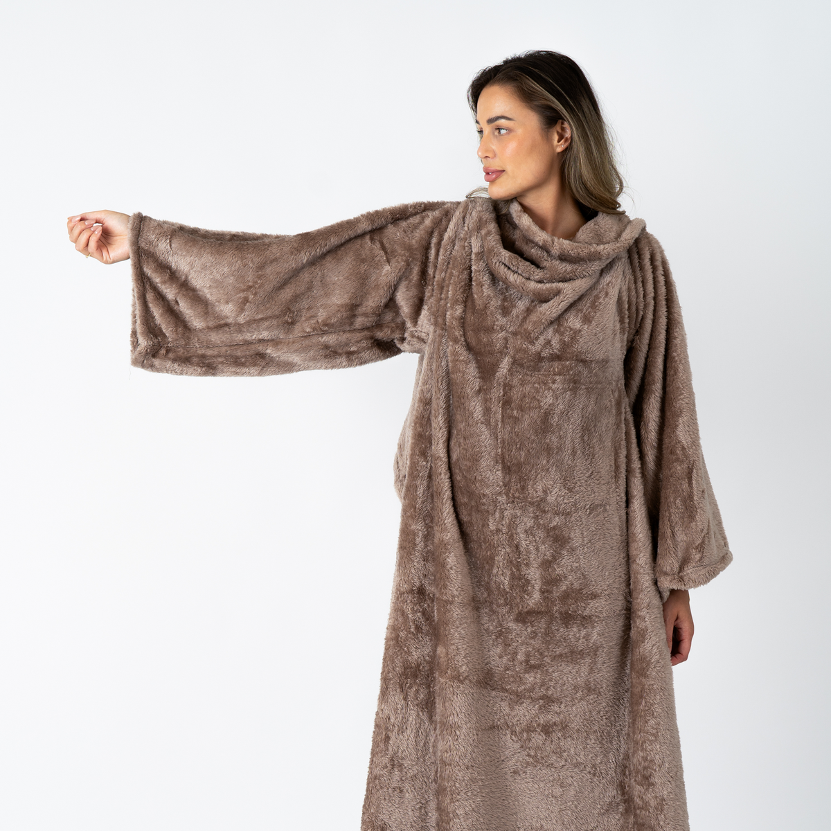 Mocha Brown Blanket with Sleeves and a Sherpa Lining