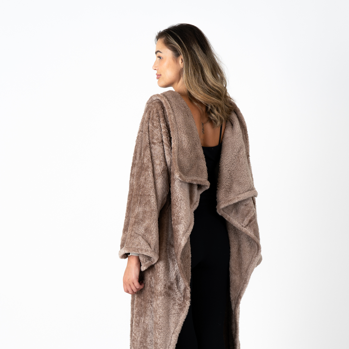 Mocha Brown Blanket with Sleeves and a Sherpa Lining