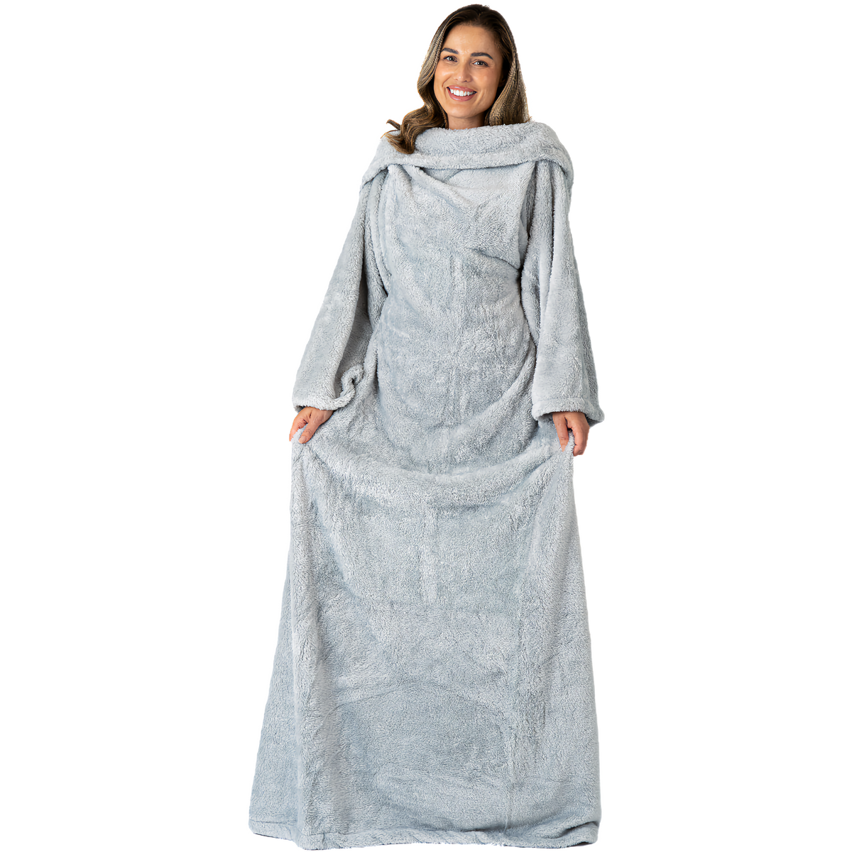 Light Grey Blanket with Sleeves and a Sherpa Lining