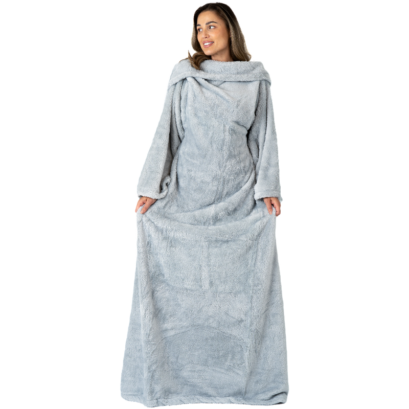Light Grey Blanket with Sleeves and a Sherpa Lining