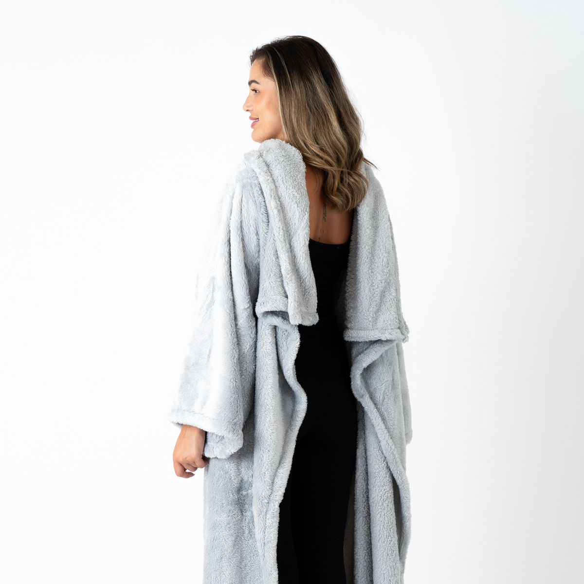 Light Grey Blanket with Sleeves and a Sherpa Lining