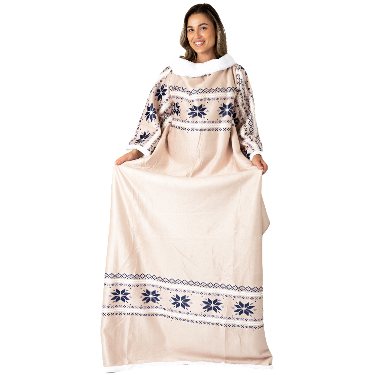 Beige Nordic Blanket with Sleeves and a Sherpa Lining