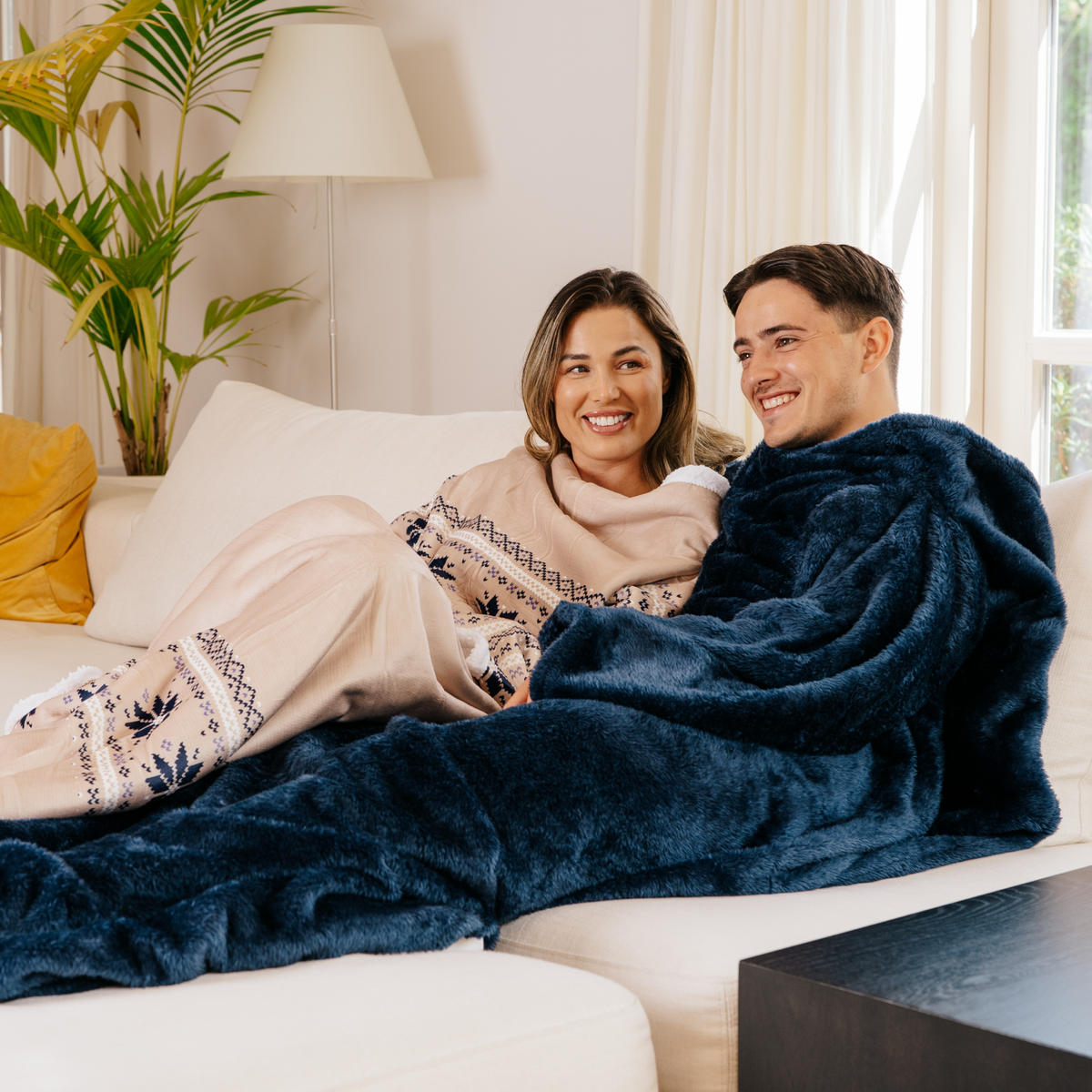 Beige Nordic Blanket with Sleeves and a Sherpa Lining
