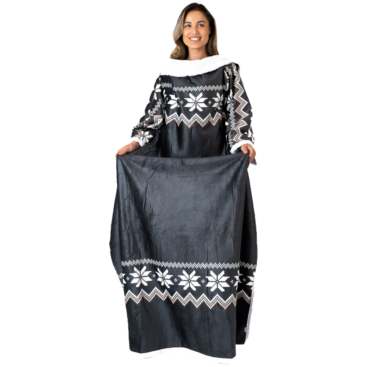 Charcoal Nordic Blanket with Sleeves and Sherpa Lining