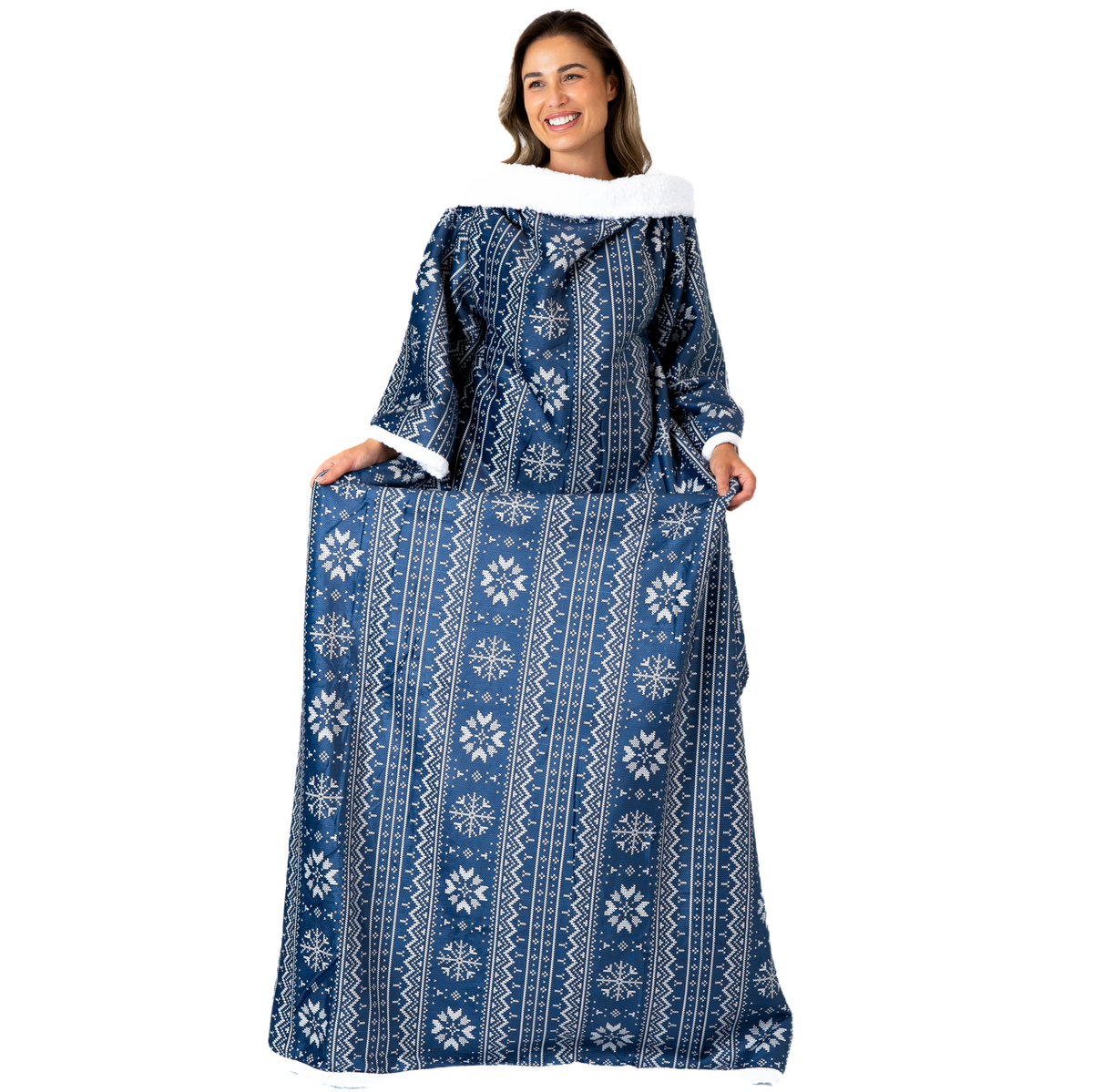 Blue Nordic Blanket with Sleeves and a Sherpa Lining