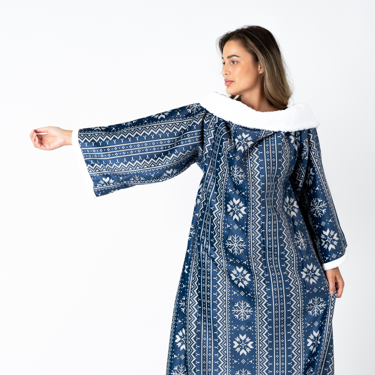 Blue Nordic Blanket with Sleeves and a Sherpa Lining