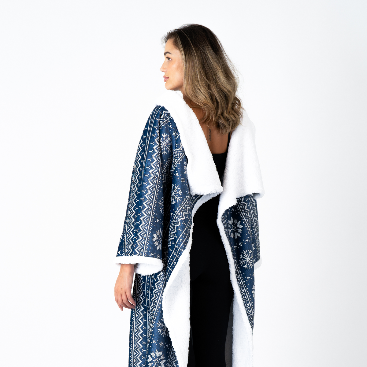 Blue Nordic Blanket with Sleeves and a Sherpa Lining