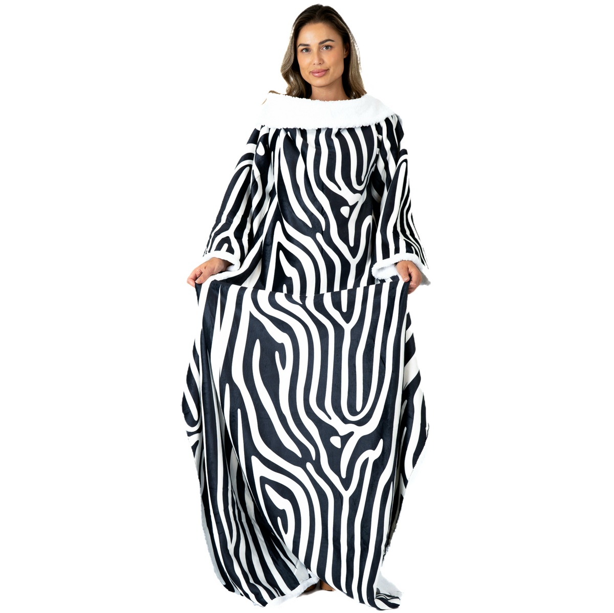 Zebra Print Blanket with Sleeves and a Sherpa Lining