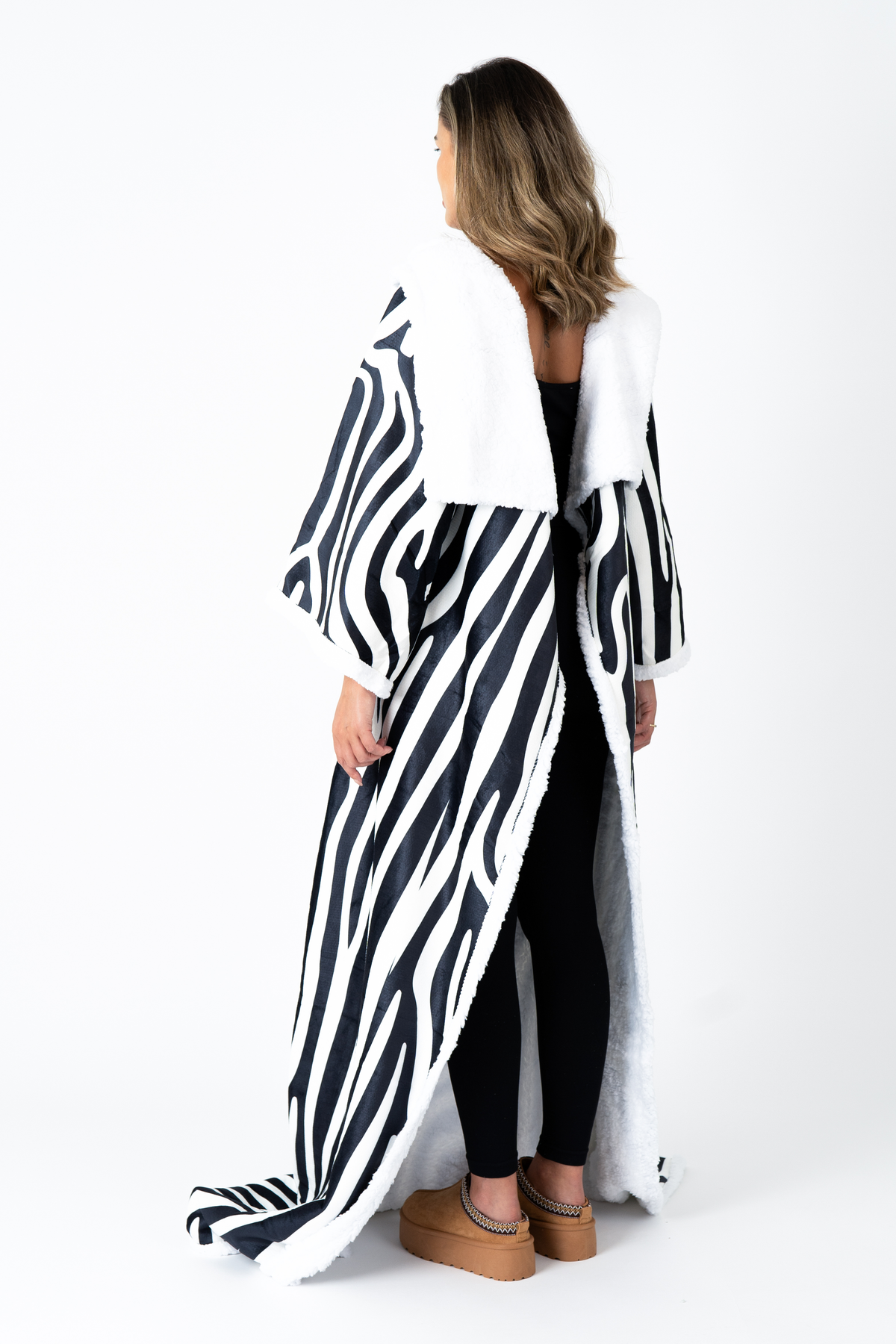 Zebra Print Blanket with Sleeves and a Sherpa Lining