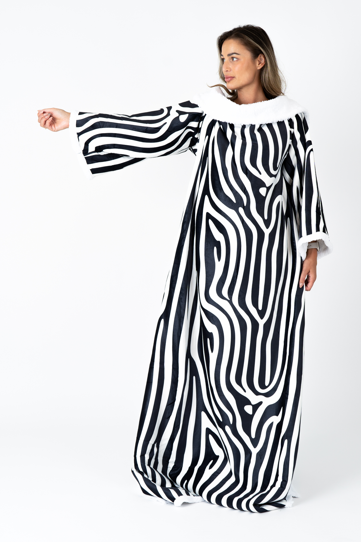 Zebra Print Blanket with Sleeves and a Sherpa Lining