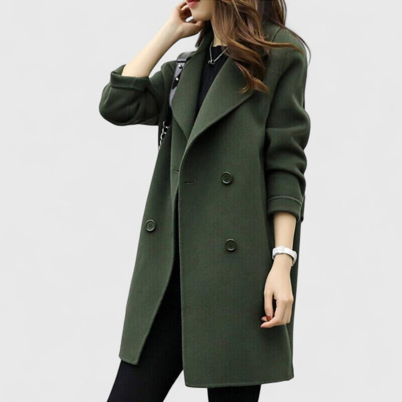 Women's double-breasted wool-look coat with wide lapels - army green