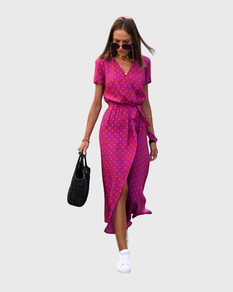 Women's Ankle Length V-Neck Summer Dress – Tie Detail – side view