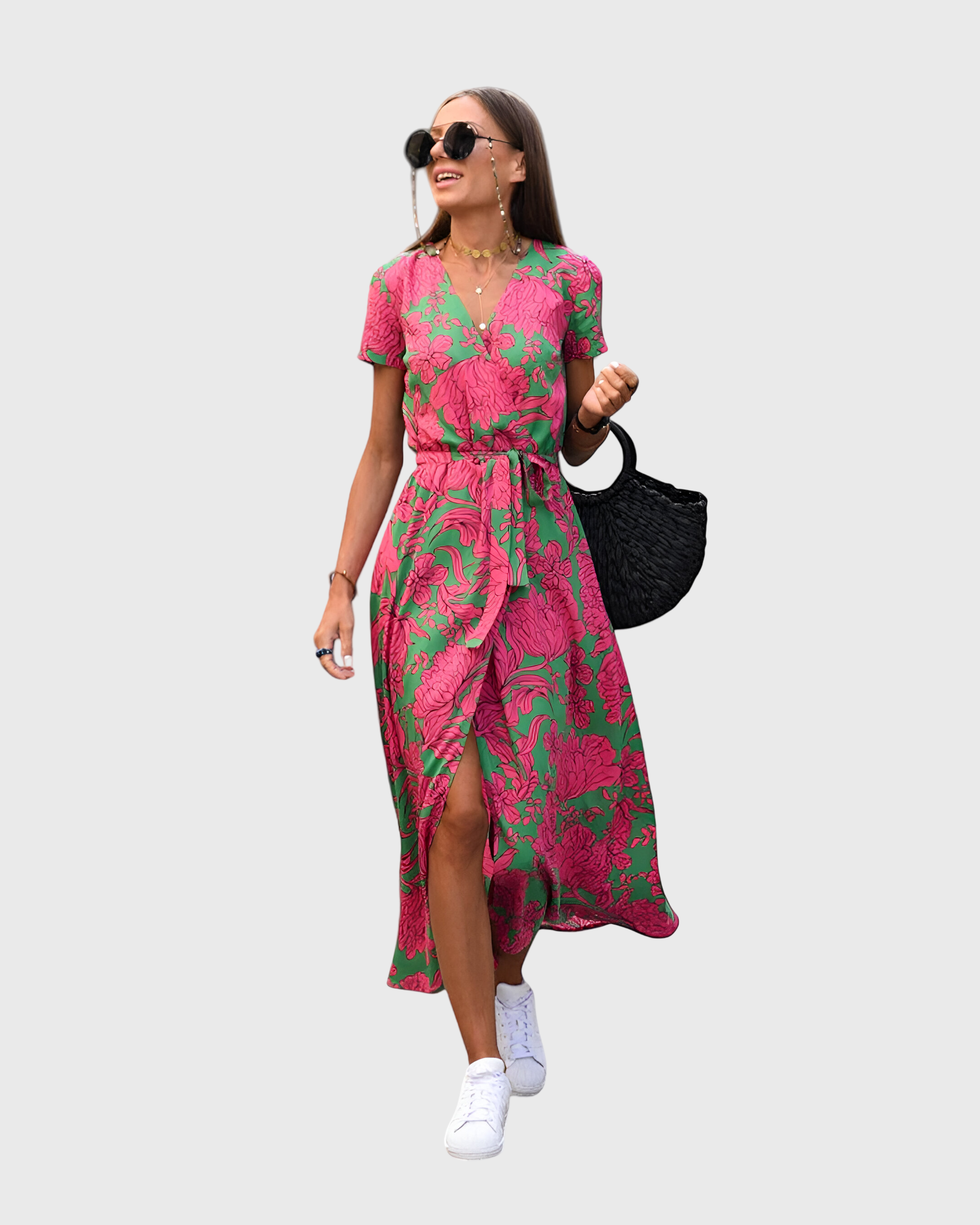 Women's Ankle Length V-Neck Summer Dress – Tie Detail – alternative view