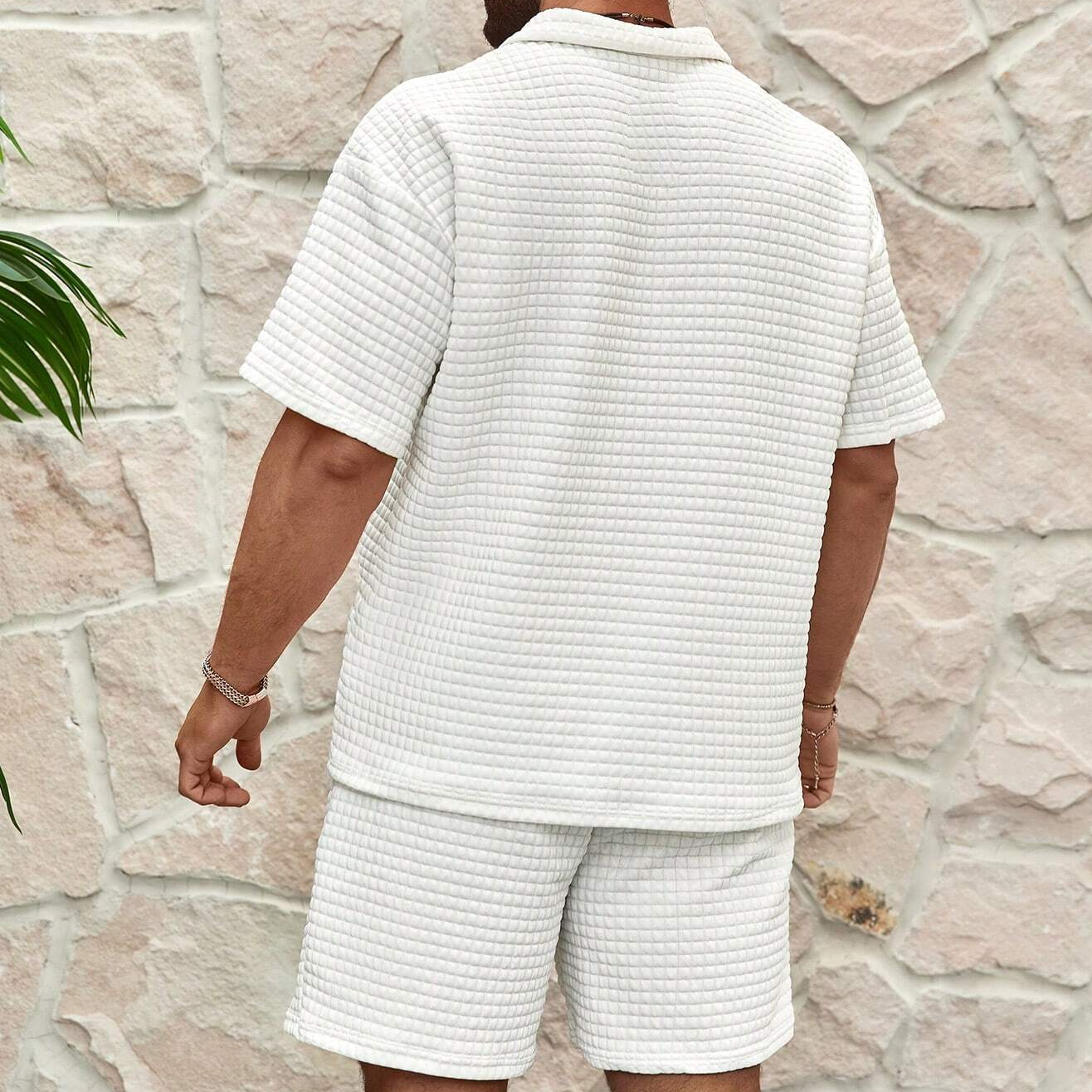 Men's Two-Piece Fashion Co-Ord Set - Contemporary Cut in White — side view