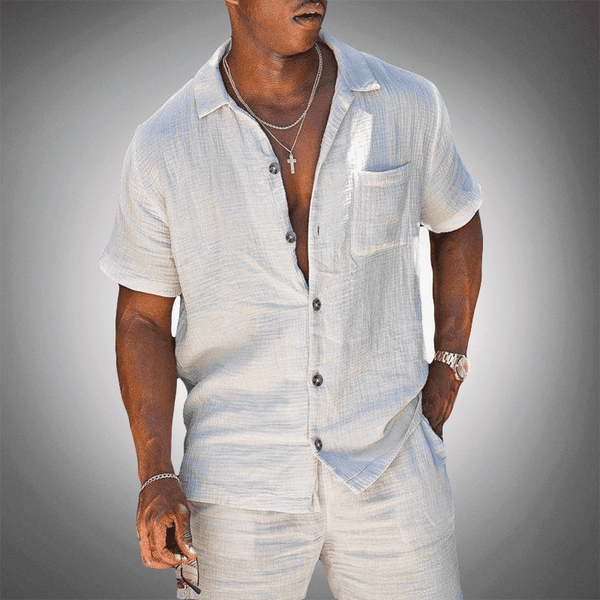 Men's Linen-Blend Co-Ord Set - Breathable Shirt & Shorts — main view