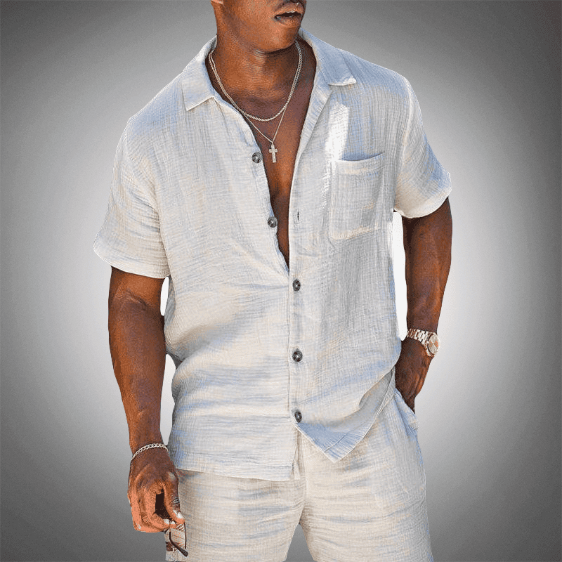 Men's Linen-Blend Co-Ord Set - Breathable Shirt & Shorts — main view