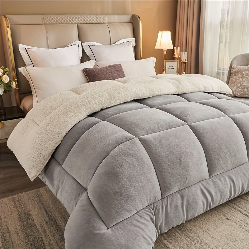 Duvet without cover with a flannel top and a sherpa underside - grey