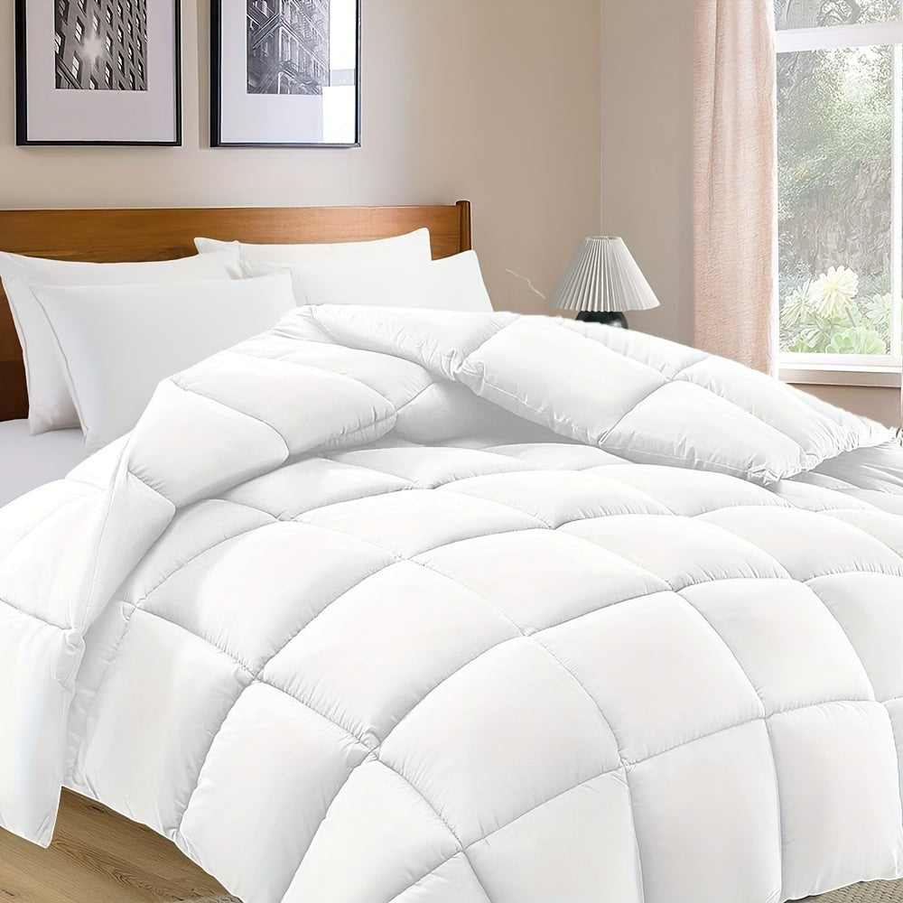 Quilted duvet without a cover on a made double bed - view 4