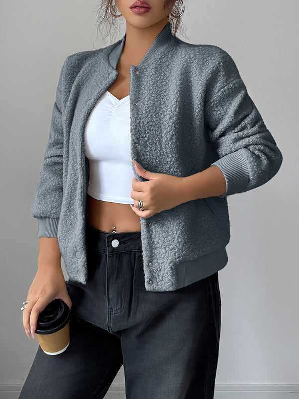 Soft bouclé bomber jacket with a ribbed collar, cuffs and hem