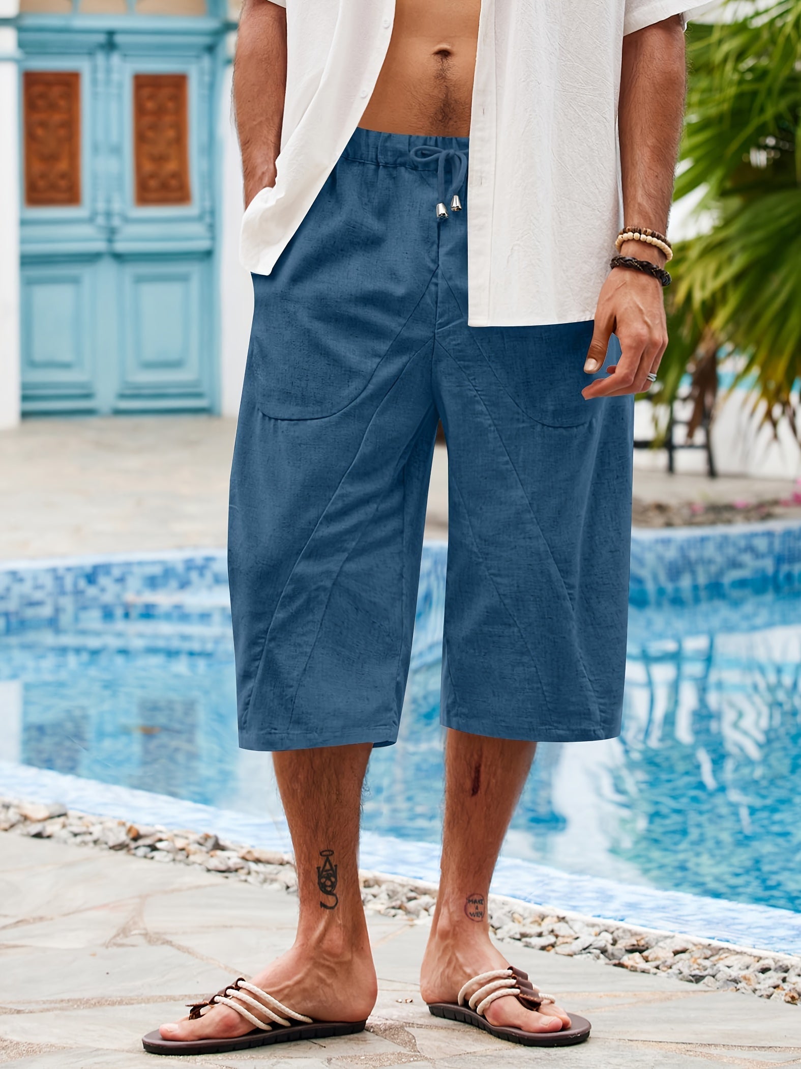 Men's Three-Quarter Linen Trousers – Lightweight & Breathable – Summer - product view