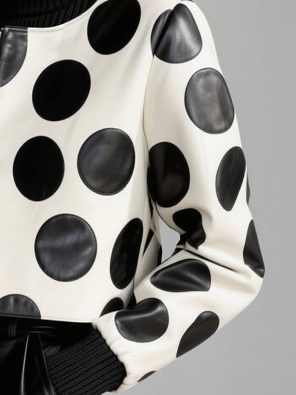 Cropped polka dot jacket in cream and black with panelled shoulders