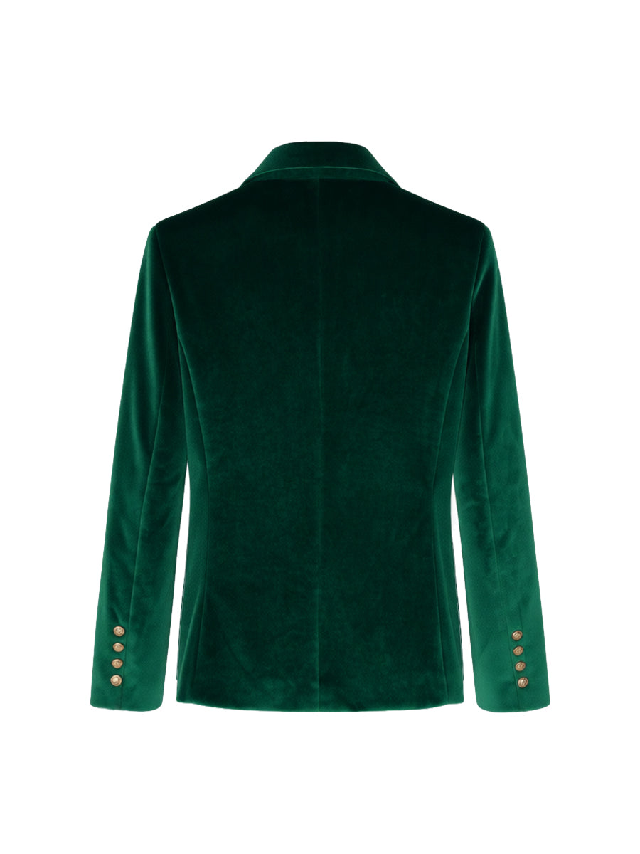 Fitted velvet blazer with a peak lapel and single button