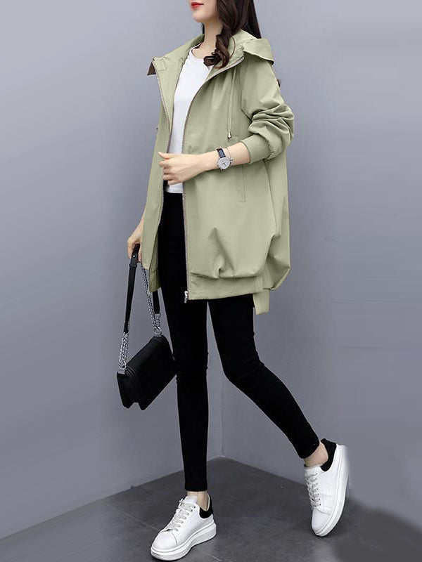 Longline hooded jacket with a zip front and slanted pockets