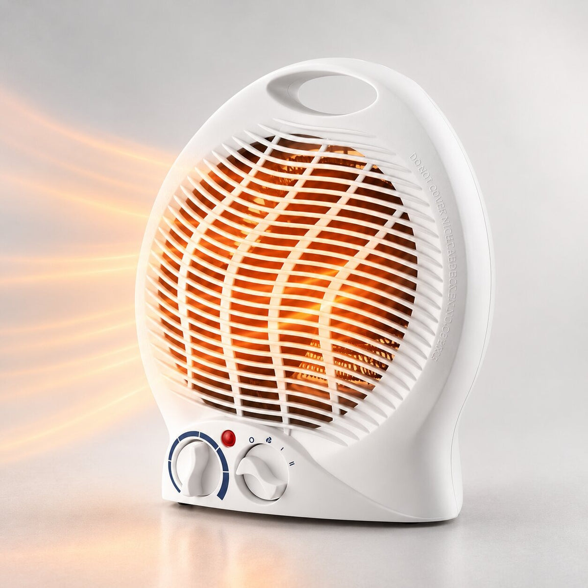 2000 W electric fan heater with two dials and a carry handle