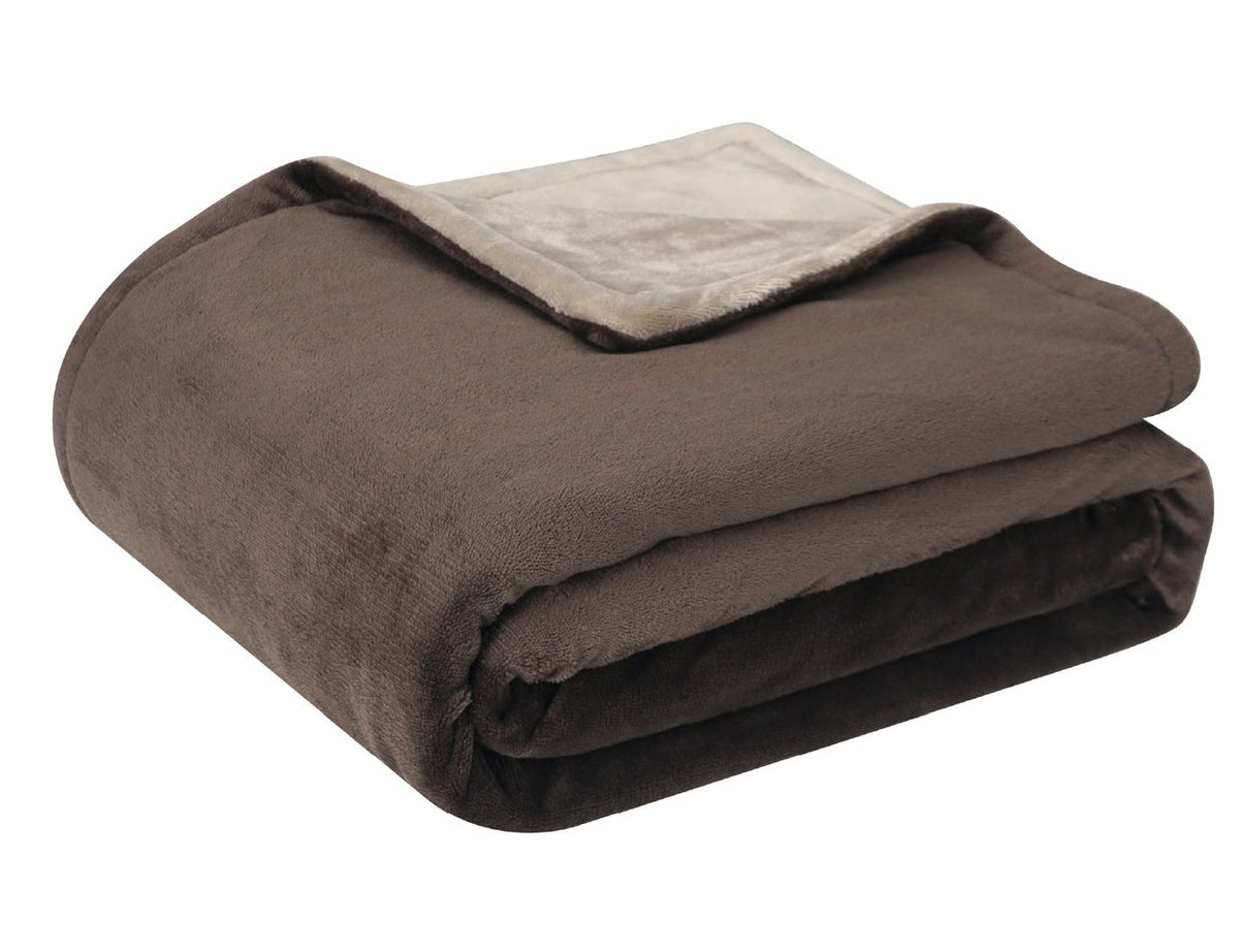 Electric heated throw of 160 x 120 cm in double-sided fleece - mocha brown