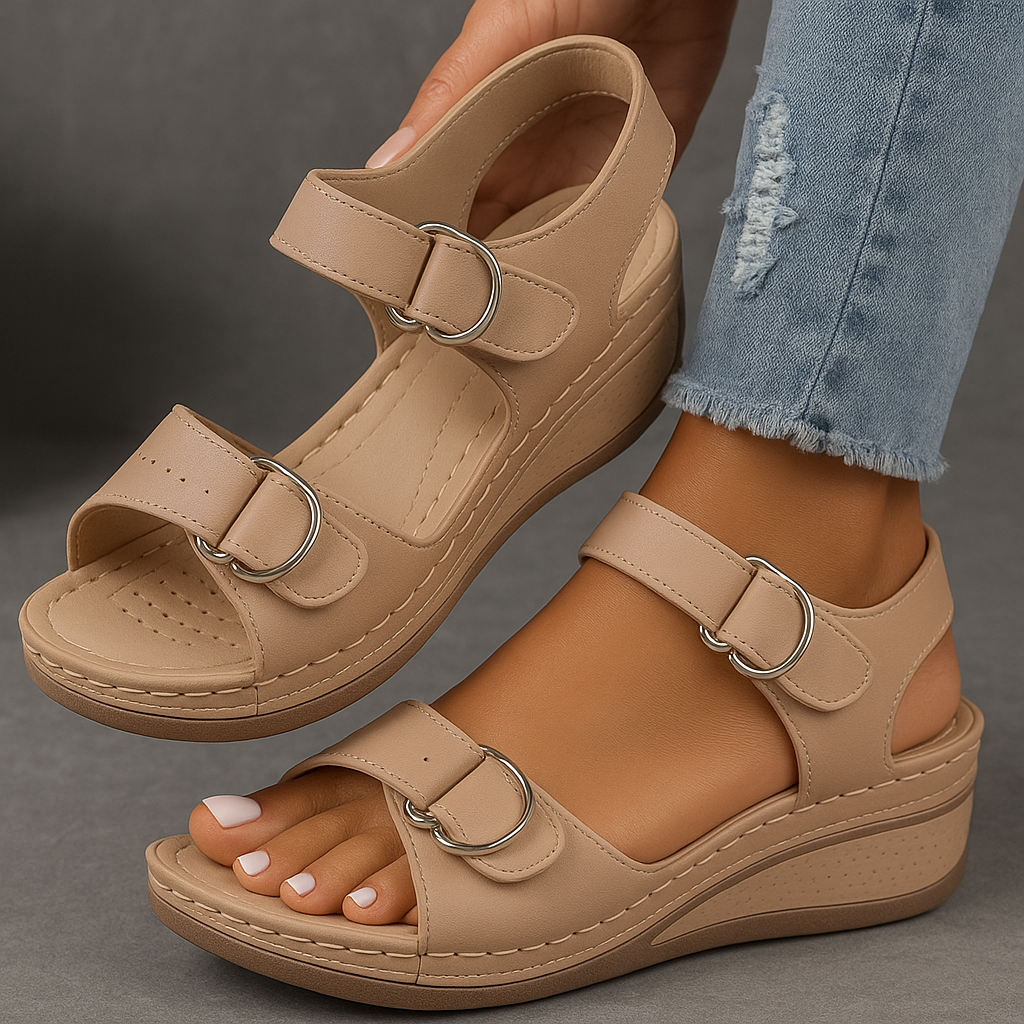 Women's Sandals - Orthopedic Sandals with Wedge Heel in Khaki