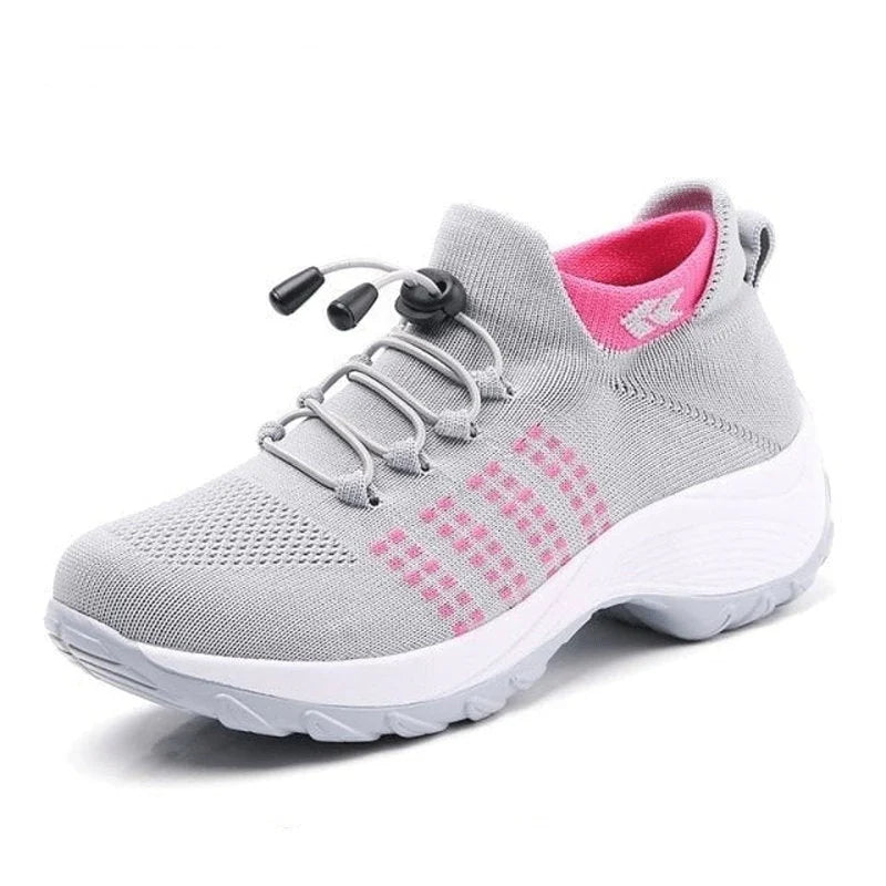 Women's ergonomic slip-on trainers with a sock collar and toggle laces