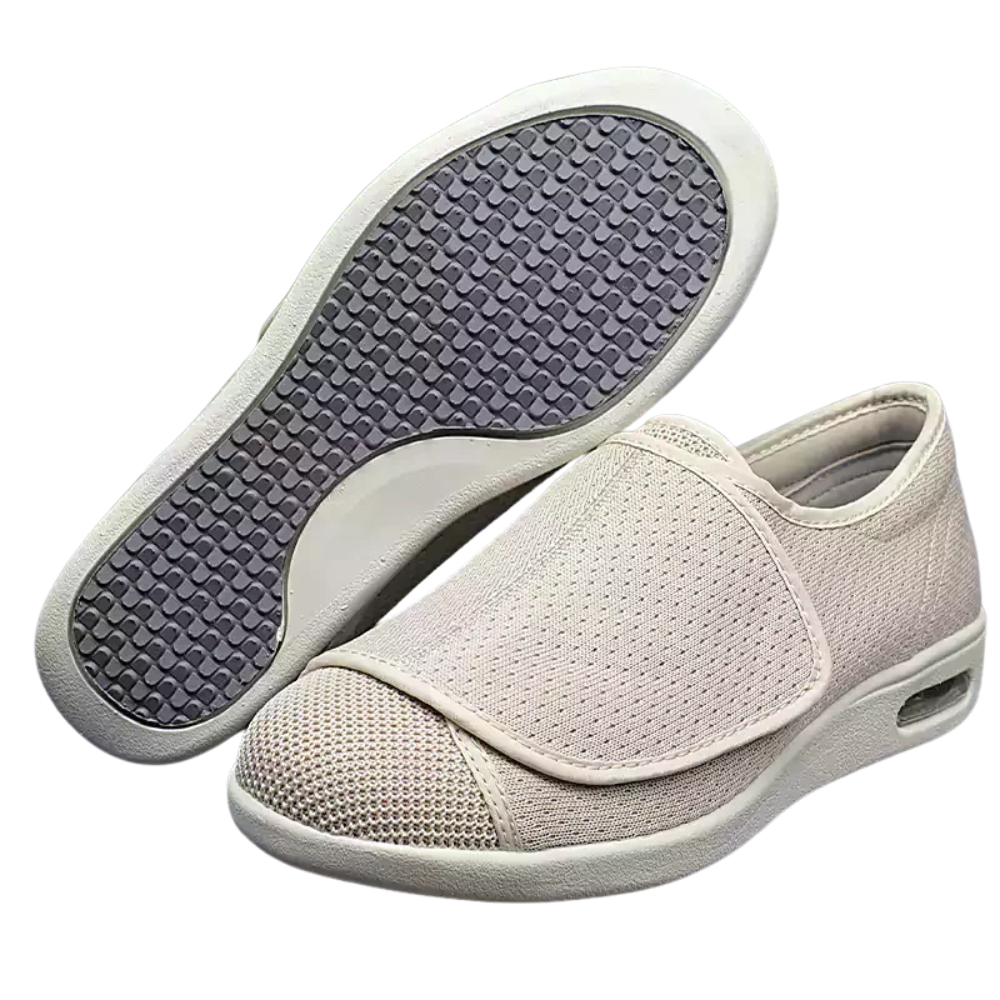 Ergonomic unisex touch-strap shoes with a roomy fit and wide closure