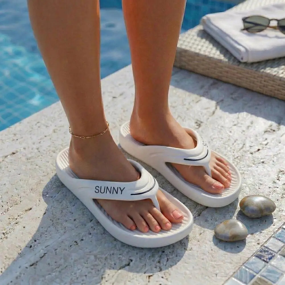 EVA flip flops with thick sole, wide V strap and wavy ribbed footbed - view 3