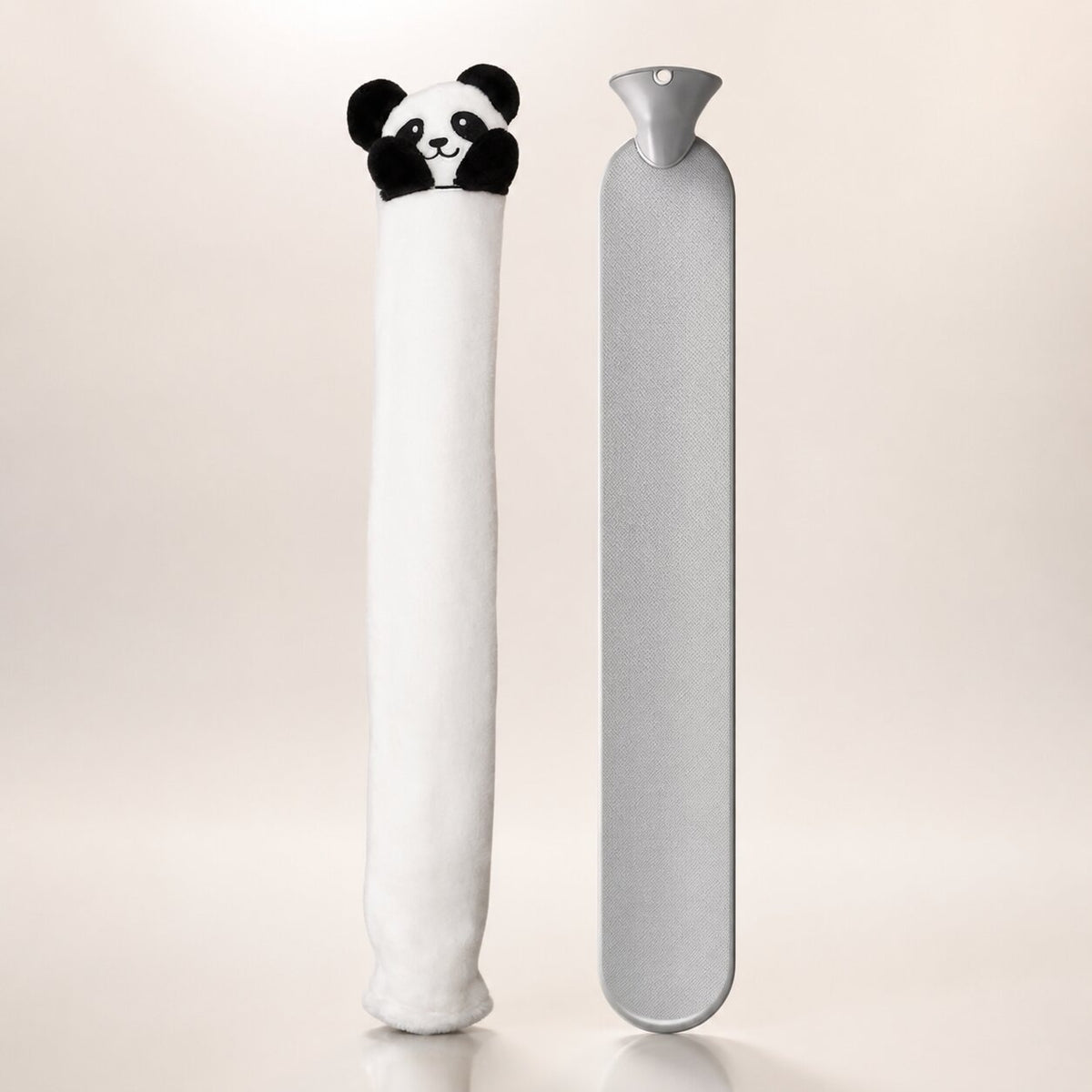 Extra long 75 cm hot water bottle with a plush panda cover