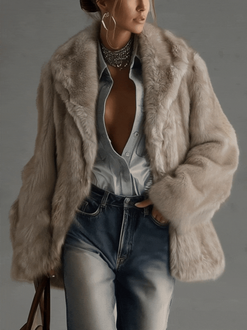 Oversized faux fur coat in taupe in Taupe