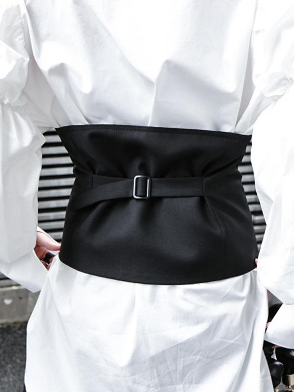 Strapless black cropped waistcoat with a button front and back belt