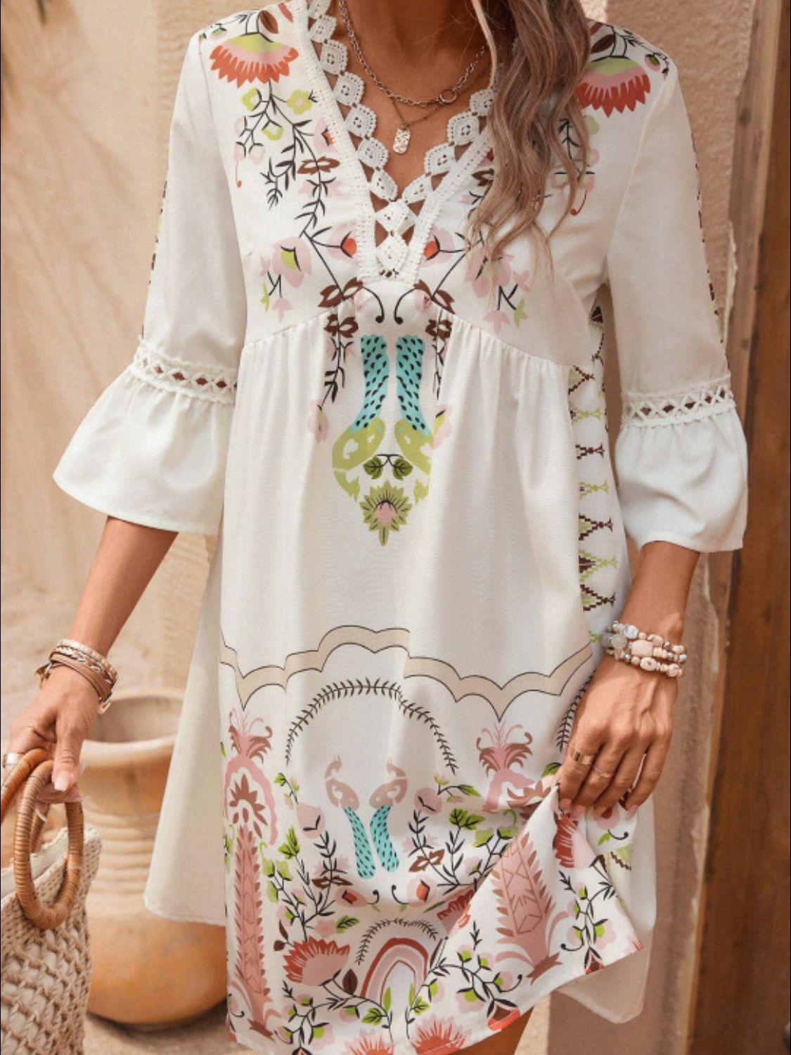 Women's embroidery-look print dress - detail
