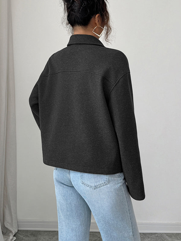Short boxy jacket in a brushed cloth with a shirt collar and zip