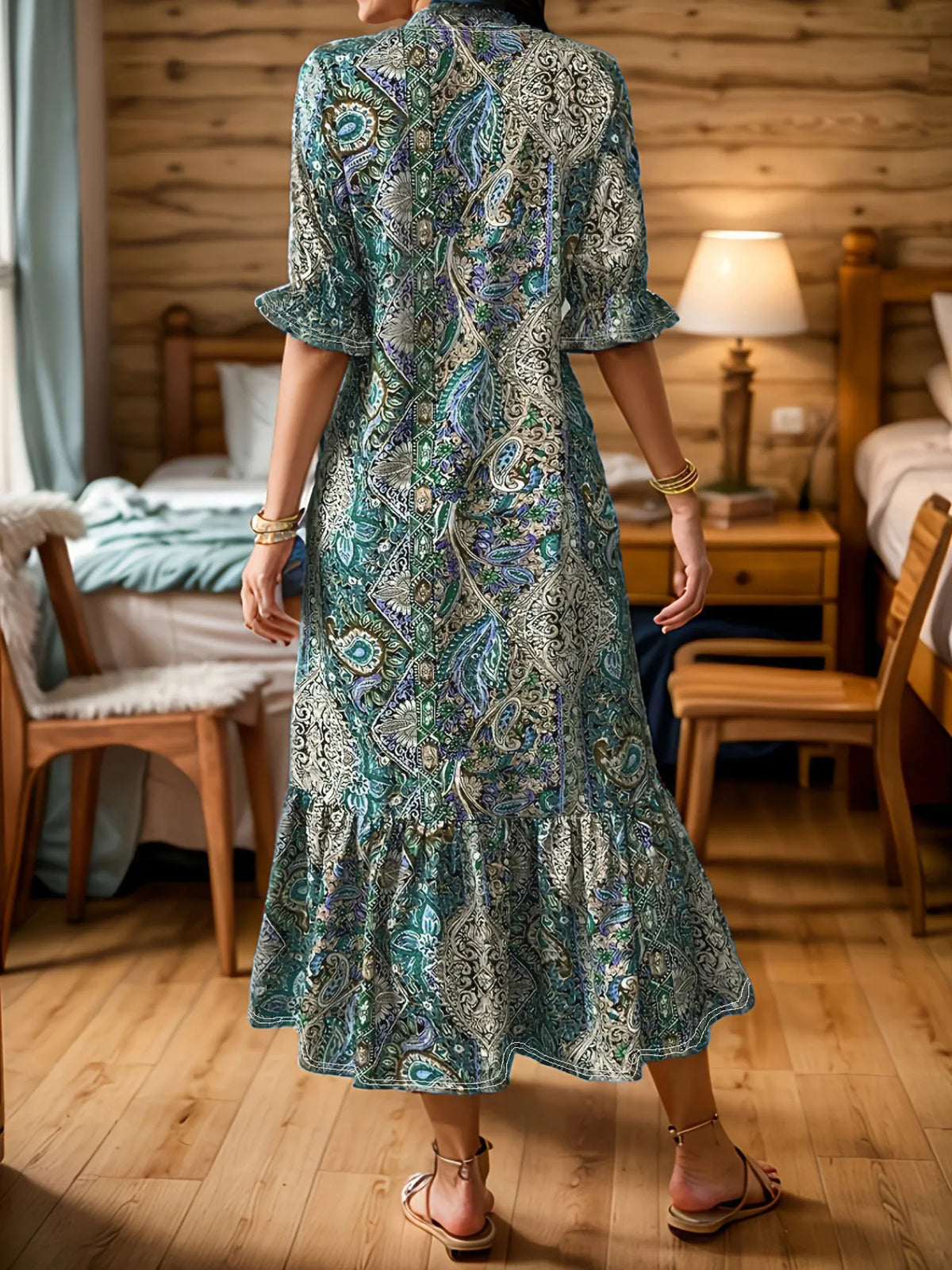 Women's paisley print midi dress - detail