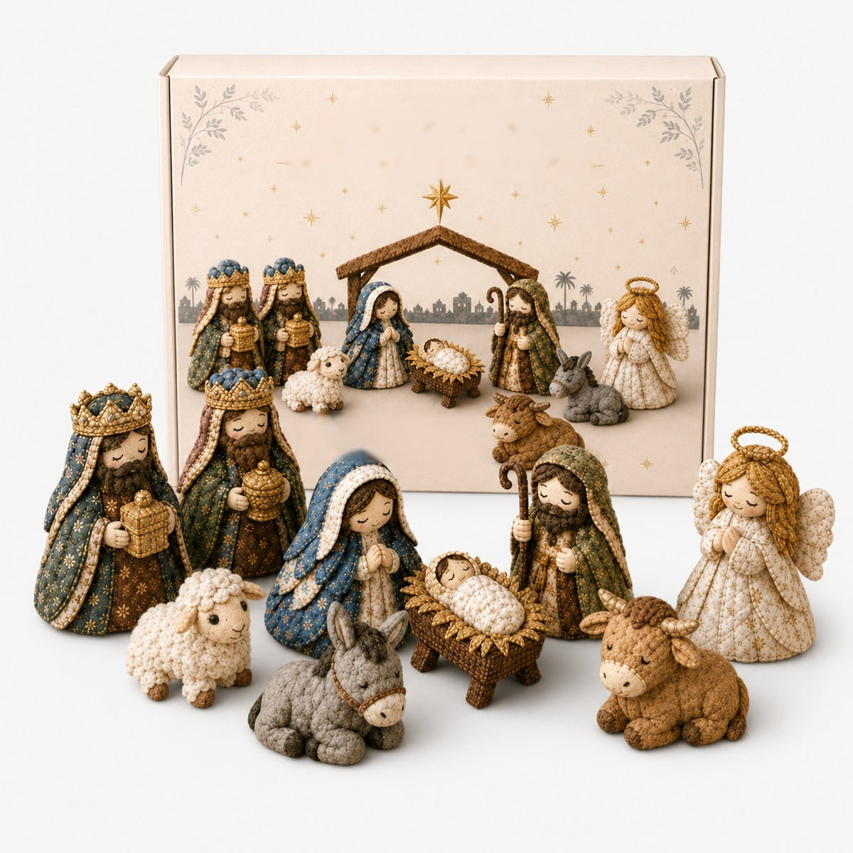 Fabric nativity scene sewing kit with Mary, Joseph, manger and angel - complete nativity scene