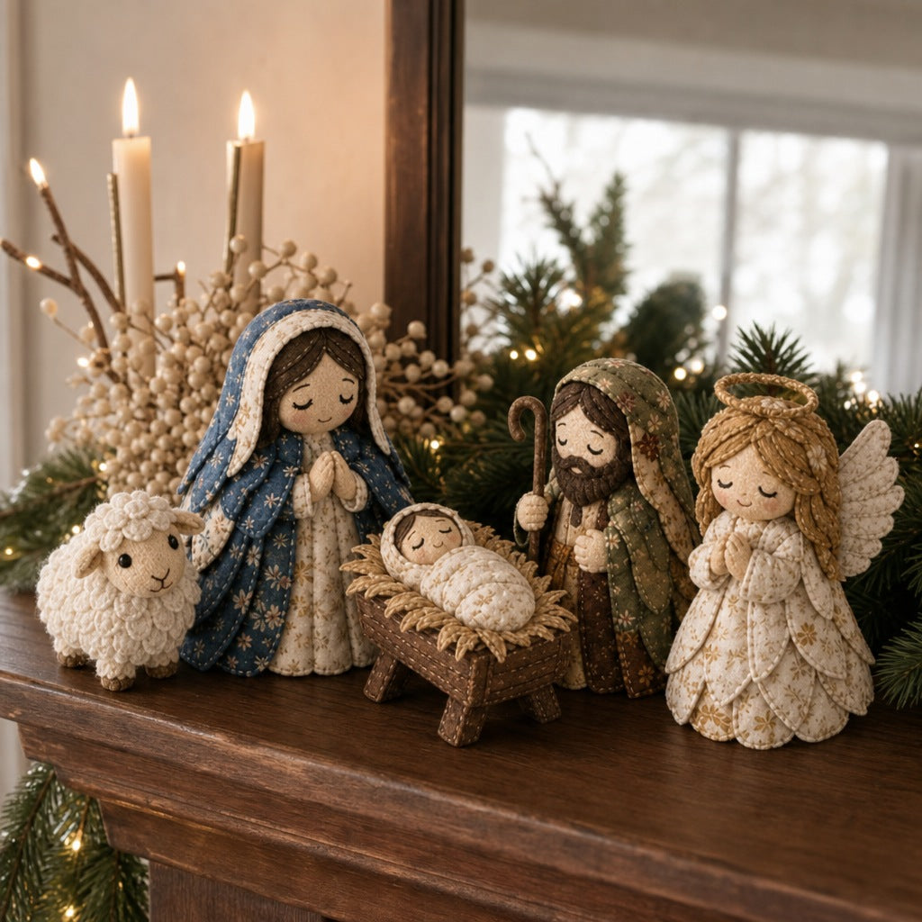 Fabric nativity scene sewing kit with Mary, Joseph, manger and angel - view 3
