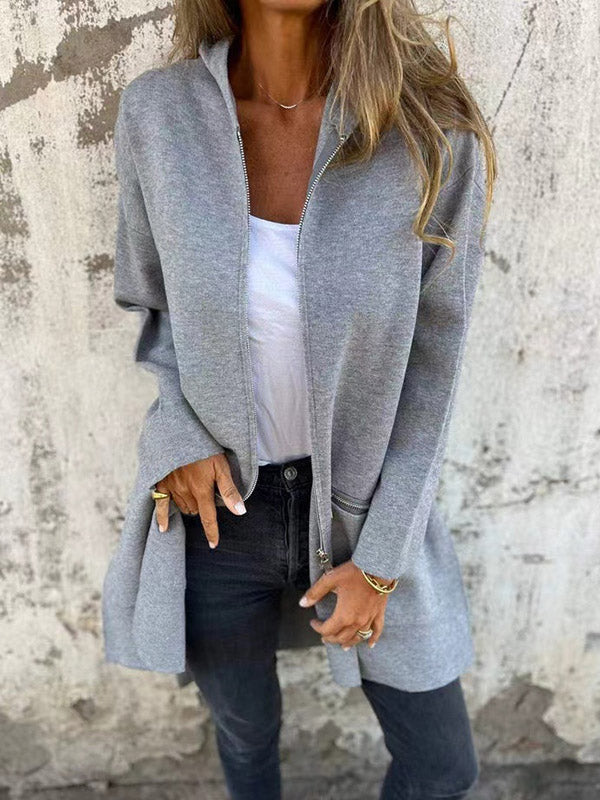 Soft hooded jacket with a full zip and dropped shoulders in grey