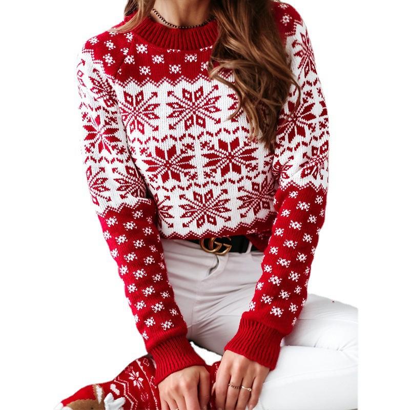 Women's knitted Fair Isle Christmas jumper with snowflakes and crew neck