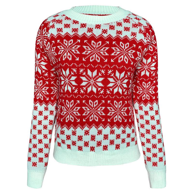 Women's knitted Fair Isle Christmas jumper with snowflakes and crew neck