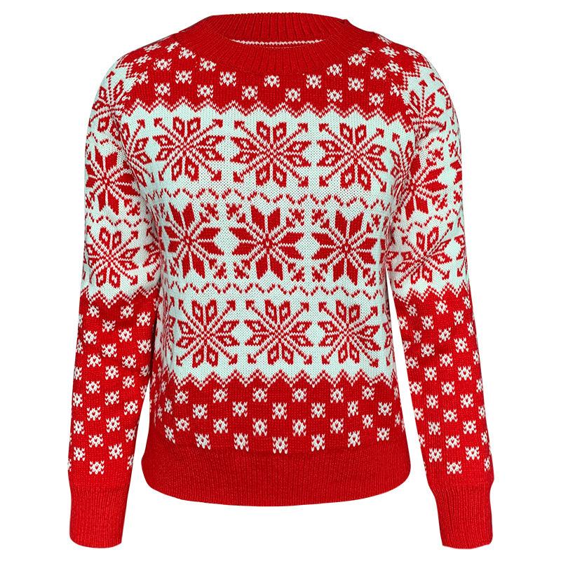 Women's knitted Fair Isle Christmas jumper with snowflakes and crew neck