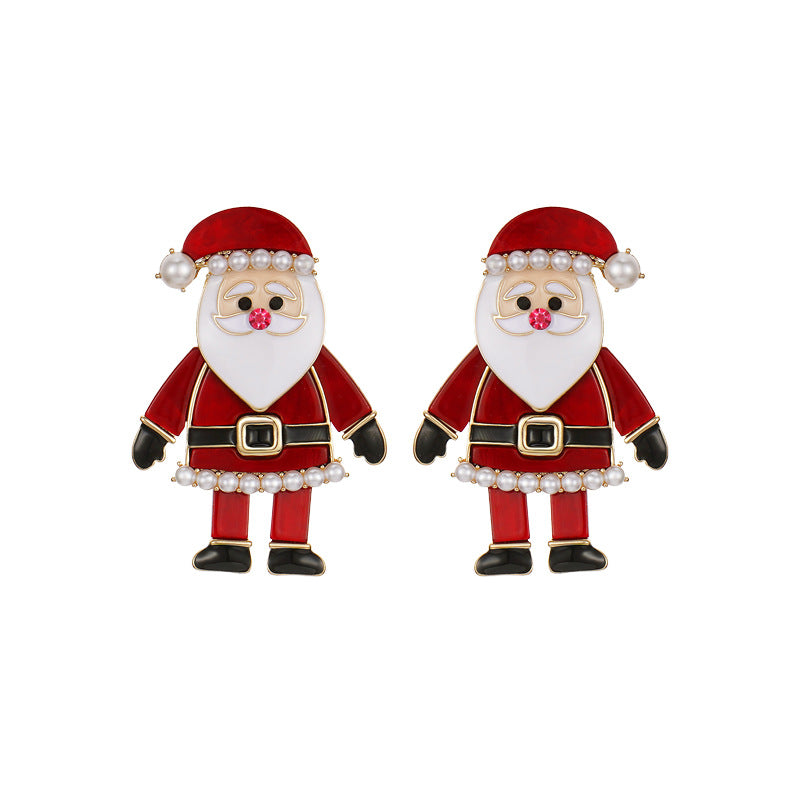 Father Christmas stud earrings in red and white with white beads along the hat and beard