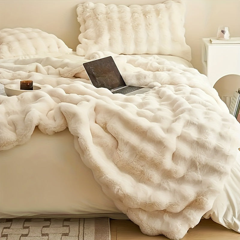 Faux fur throw with a soft bubble texture - view 3