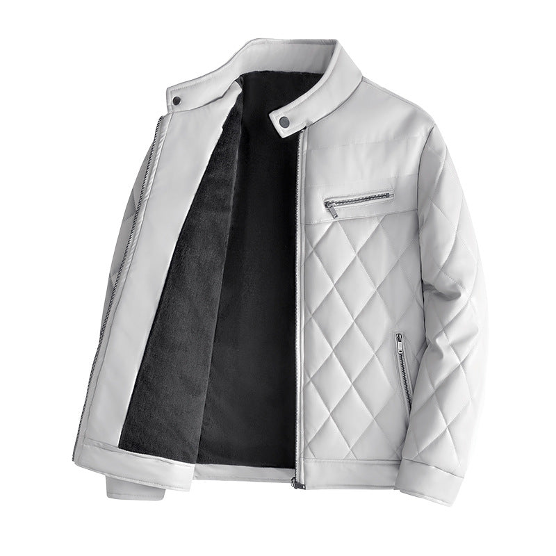 Men's Classic Fleece-Lined Leather Jacket – Saint Dor UK – close-up