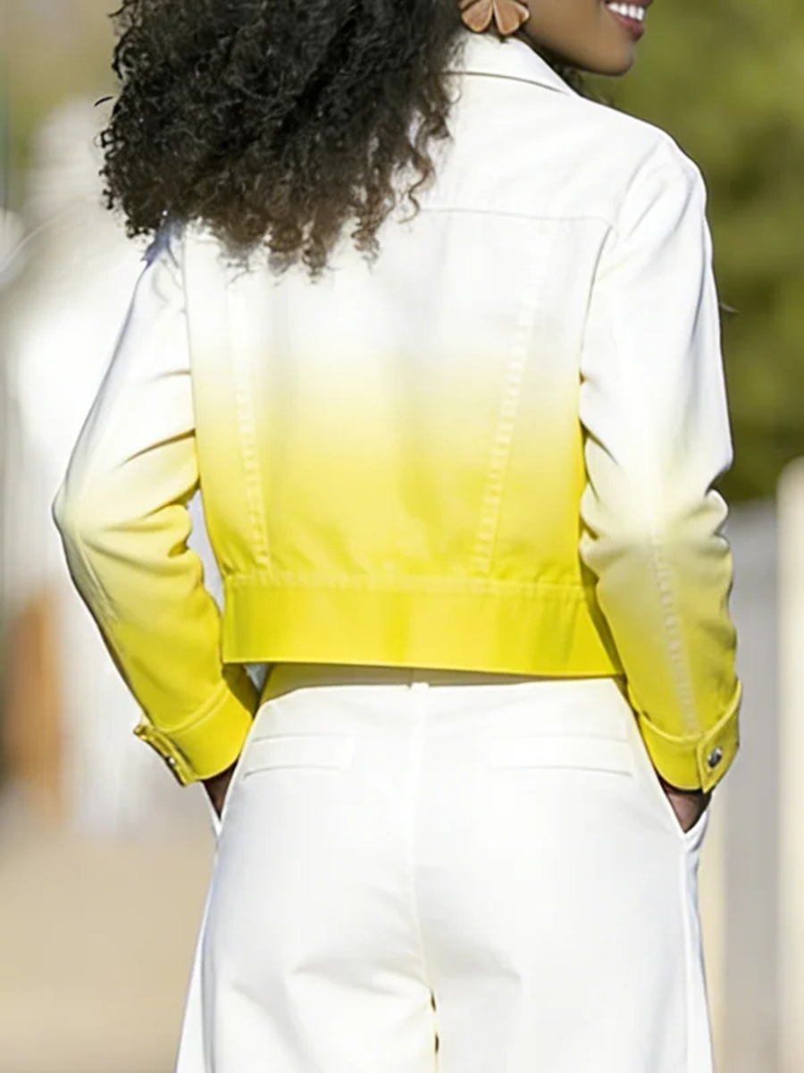 Cropped jacket fading from white at the shoulder to yellow at the hem