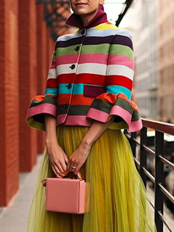 Short striped jacket in bright colour bands with flared sleeves